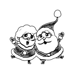 black and white santa claus drawing sketch for greeting elements and christmas background