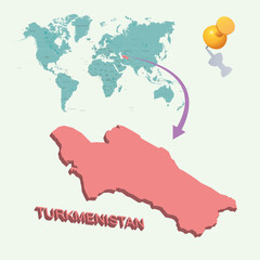 3D World map. Turkmenistan on Earth