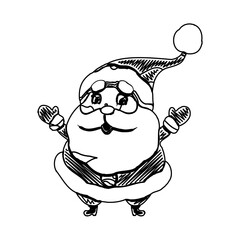black and white santa claus drawing sketch for greeting elements and christmas background