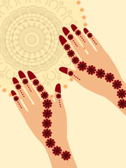 Henna mehndi hands vector illustration, hand drawn henna mehndi vector design bride mehndi henna
