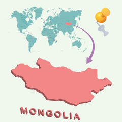 3D World map. Mongolia on Earth
