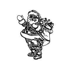 black and white santa claus drawing sketch for greeting elements and christmas background
