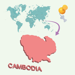 3D World map. Cambodia on Earth