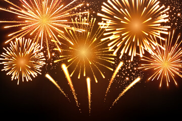 Naklejka premium Shining fireworks background, New year celebration. Vector Illustration