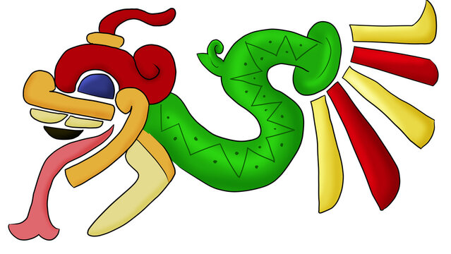 Figura prehispanica iluminada serpiente con plumas quetzalcoatl