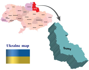 Ukraine map and cities 3D