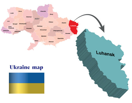 Ukraine map and cities 3D