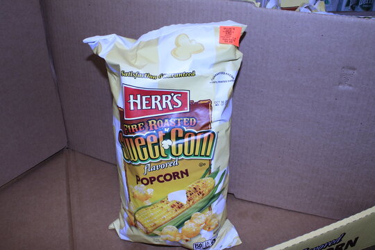 HERR'S Popcorn in a bag shot closeup.