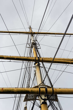 The rigging and mast  of a  tall ship