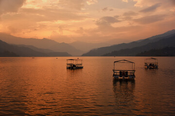 sunset on the Pokhara lake