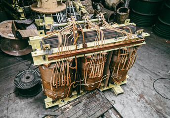 Internal parts of high voltage distribution transformer. - obrazy, fototapety, plakaty