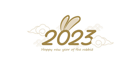 Happy chinese new year 2023 year of the rabbit for greeting card, poster, banner, brochure, calendar. gold line art characters. vector design. (Translation : Happy new year)