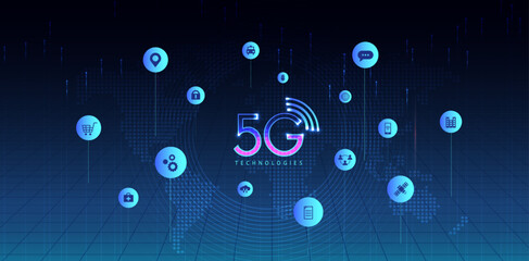 5G technology with computer network connection line between building. Connectivity and global networks systems and internet of things concept. vector design.