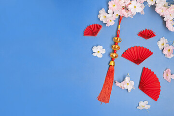 Chinese new year festival decorations made from chinese good luck symbol and plum blossom. Copyspace