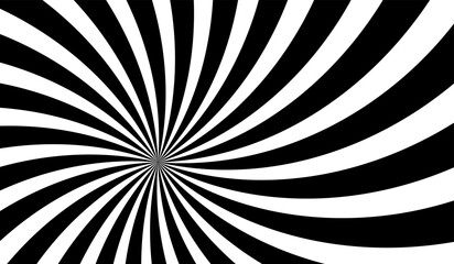 black and white spiral background vector. Radial swirl pattern abstract illustration. Optical illusion.