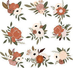 Vector bouquets with peony and anemonus