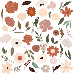 Vector floral and leaves set bundle