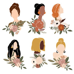 Vector woman with floral bouquets