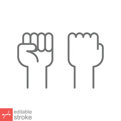 Fist raised up icon. Simple outline style. Strong arm, hand power, unity, revolution, protest, freedom concept. Thin line vector illustration isolated on white background. Editable stroke EPS 10.