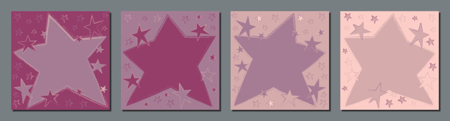 set of square winter christmas holiday posts for social media, advertising, marketing and promotion, modern and abstract minimalist templates with hand drawn stars in dusky pink with copy space