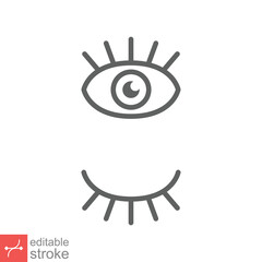 Eye and eyelash icon. Simple outline style. Wink, blink, makeup, doodle, woman beauty face concept. Thin line vector illustration isolated on white background. Editable stroke EPS 10.