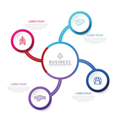 Circular Connection Steps business Infographic Template with 4 Element