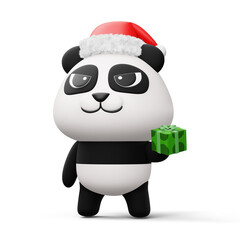 Cute panda with christmas hat, happy christmas, 3d rendering © Thanasantipan