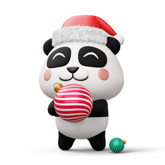 Cute panda with christmas hat, happy christmas, 3d rendering © Thanasantipan
