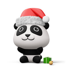 Cute panda with christmas hat, happy christmas, 3d rendering © Thanasantipan