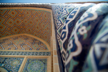 The tiled spine from the portal of a mosque in Samarkand.
