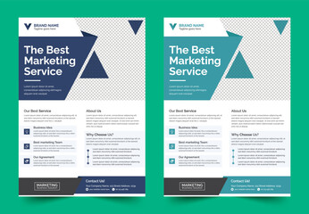 Obraz premium Corporate business flyer template with blue, and green colors. Business marketing agency booklet, poster design.