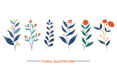 Obraz premium Hand draw floral branch set collection,abstract botanical set illustration
