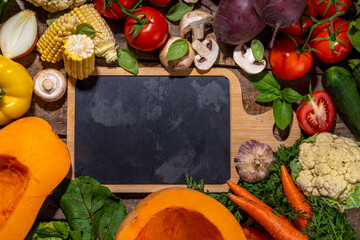 Autumn vegetables cooking background