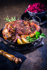 Roasted turkey knuckle with pickled red cabbage salad