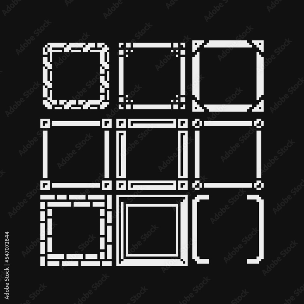 Poster frames set, pixel art style, element design for mobile app and web. banner object for your concept d