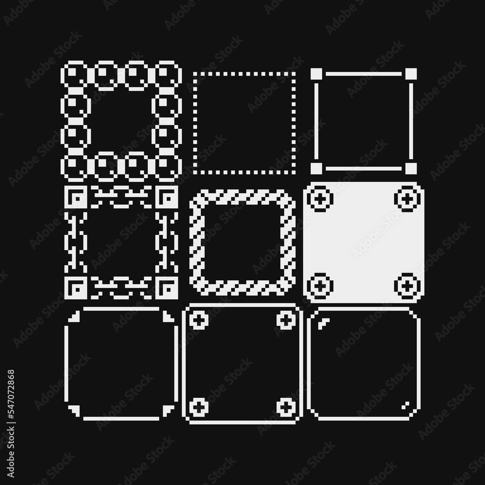 Poster frames set, pixel art style, element design for mobile app and web. banner object for your concept d