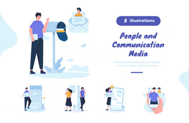 People and communication media illustration bundle pack