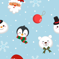 Cute Christmas character seamless pattern. Flat vector cartoon design