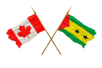 Background for designers. National Day. 3D model National flags  of Canada and Sao tome and principe