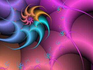 Pink blue fractal, abstract background with circles