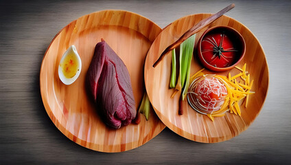 Aesthetic close-up single food photography with dim lighting and top view shoot