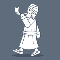 Jewish Blowing the Shofar Sheep Horn Cartoon Graphic Vector