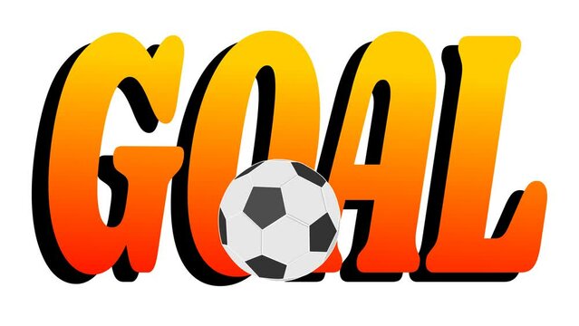 Animation of a soccer ball rolling in front of the words "goal". Goal animation in soccer.