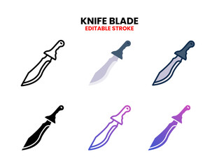 Knife Blade icon set vector line, outline, glyph, filled line, flat color, line and flat gradient. Editable stroke and pixel perfect. Can used for digital product, presentation, UI and many more.
