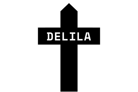 Delila: Illustration eines schwarzen Kreuzes mit dem Vornamen Delila