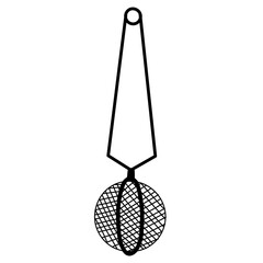 Line art tea strainer with handle. Metal device for brewing or infusing leaf tea and herbal drinks