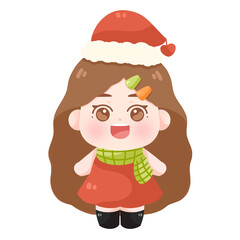 Cute girl santa and Christmas elements clipart 