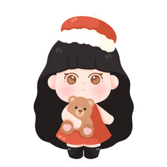 Cute girl santa and Christmas elements clipart 