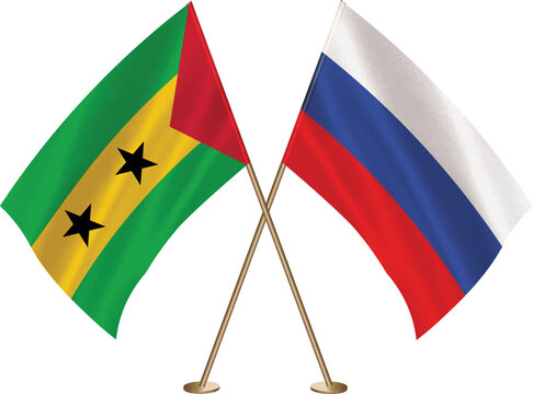 Russian,Sao Tome and Principe flag together.Russia,Sao Tome and Principe waving flag