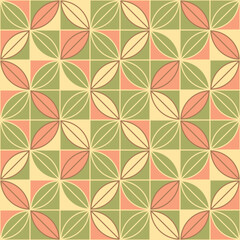 Fototapeta na wymiar Japanese Leaf Square Checkered Vector Seamless Pattern